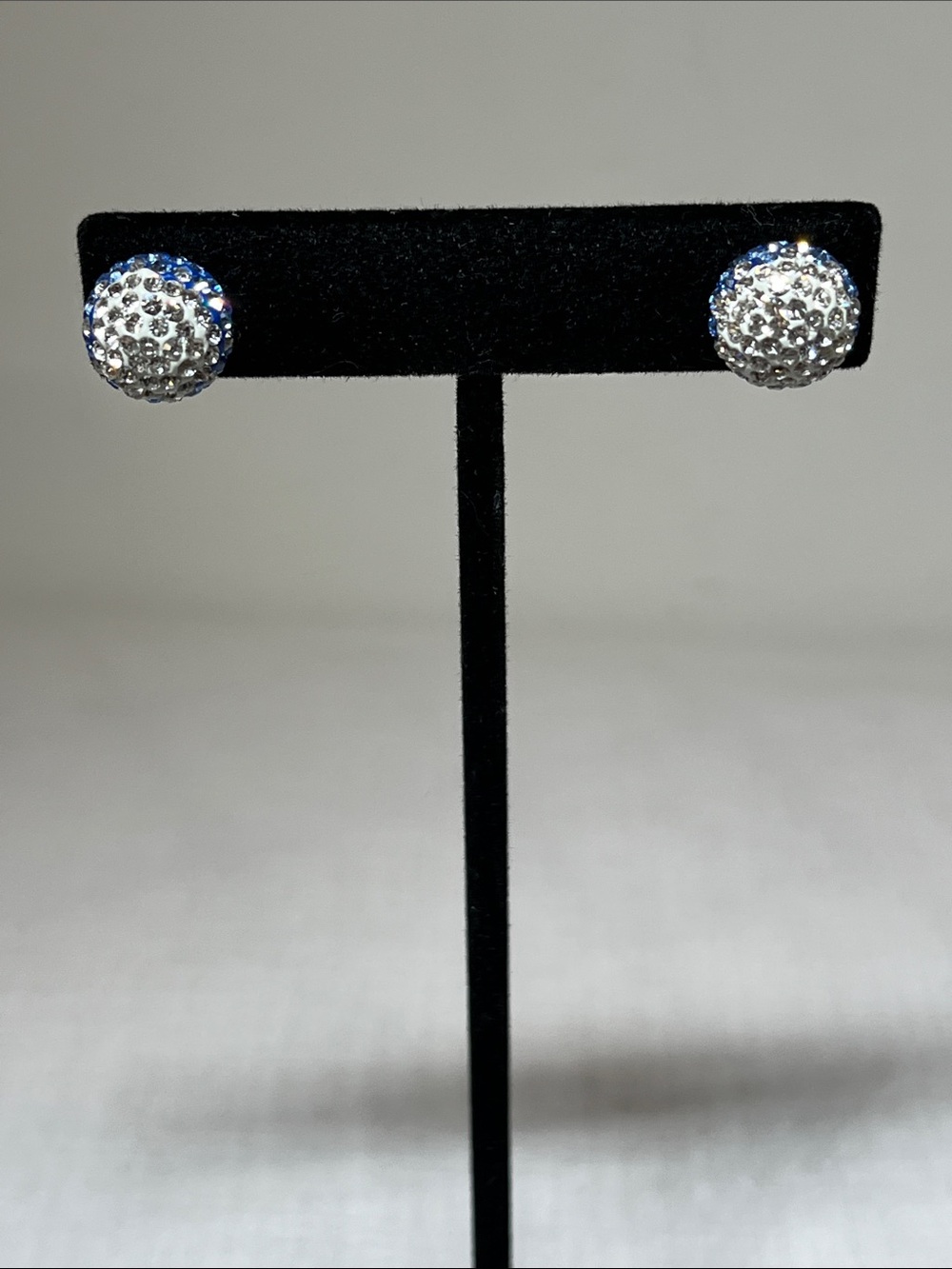 Crystal Pave Sparkle Ball Stud Earrings - Silver and Blue
Sterling posts & backs